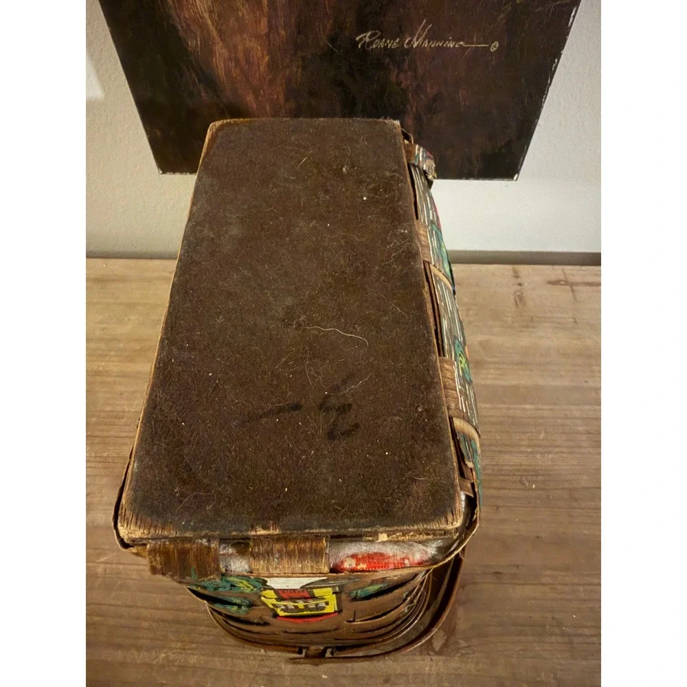 Vintage Caro-Nan Hand Painted Wooden Basket Purse Village Scene‎ Smart Set Bag